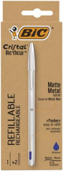 Gukov pero, 0,32 mm, s vrchnkom, matn strieborn telo pera, BIC "Cristal Re`New", modr + npl