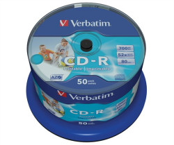 CD-R disk, potlaiten, matn, no-ID, AZO, 700MB, 52x, 50 ks, cake box, VERBATIM
