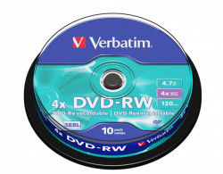 DVD-RW disk, prepisovaten 4,7GB, 4x, 10 ks, cake box, VERBATIM
