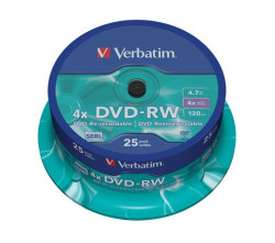 DVD-RW disk prepisovaten, 4,7GB, 4x, 25 ks, cake box, VERBATIM