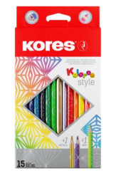 Farebn ceruzky, sada, trojhrann, KORES "Kolores Style", 15 rznych farieb