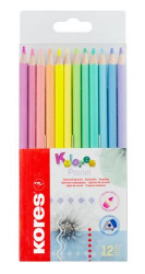 Farebn ceruzky, sada, trojhrann, KORES "Kolores Pastel", 12 pastelovch farieb