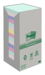 Samolepiaci bloek, 76x76 mm, 16x100 listov, ekologick, 3M POSTIT "Nature", mix pastelovch farieb