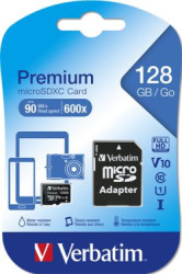 Pamov karta, microSDXC, 128GB, CL10/U1, 90/10 MB/s, s adaptrom, VERBATIM "Premium"