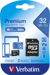 Pamov karta, microSDHC, 32GB, CL10/U1, 90/10 MB/s, s adaptrom, VERBATIM 