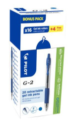 Glov pero, 0,25 mm, stlac mechanizmus, PILOT "G-2, Bonus Pack", modr