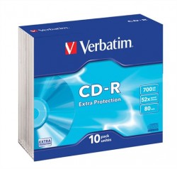 CD-R disk, 700 MB, 52x, 10 ks, tenk obal, VERBATIM 