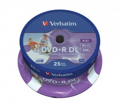 DVD+R disk, dvojvrstvov, potlaiten, no-ID, 8,5GB, 8x, 25 ks, cake box, VERBATIM 