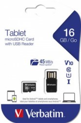 Pamov karta, microSDHC, 16 GB, CL10/U1, 45/10MB/s, USB adaptr, VERBATIM 