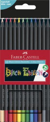 Farebn ceruzky, sada, trojhrann, FABER-CASTELL "Black Edition",  12 rznych farieb