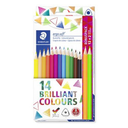 Farebn ceruzky, sada, trojhrann, darek: 2 ks farebnch ceruziek, STAEDTLER "Ergo Soft", 14 rznych farieb