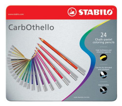 Pastelov ceruzky, sada, okrhle, plechov krabika, STABILO "CarbOthello", 24 rznych farieb