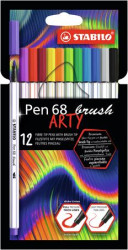 Vlknov fixky, sada, STABILO "Pen 68 brush ARTY", 12 rznych farieb