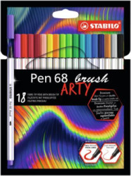 Fixky, sada, STABILO "Pen 68 brush ARTY", 18 rznych farieb