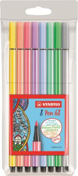 Popisova, sada,1 mm, STABILO "Pen 68", 8 pastelovch farieb