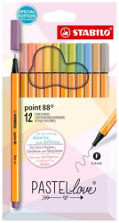 Liner, sada, 0,4 mm, STABILO "Point 88 Pastellove", 12 rznych farieb