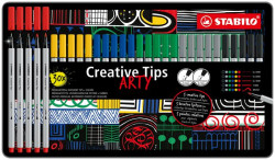 Liner, sada, v kovovej krabike, STABILO "Creative Tips ARTY", 6 rznych farieb, 5 rznych hrbok