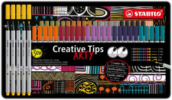Liner, sada, kovov krabika, STABILO "Creative Tips ARTY", 10 rznych farieb, 5 rznych hrbok
