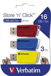 USB k, 3 x 16GB, USB 3.2, 80/25MB/sec, VERBATIM "Store n Click", erven/modr/lt