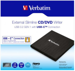 CD/DVD napaovaka, tenk, kovov puzdro, USB 3.2 - USB-C, VERBATIM