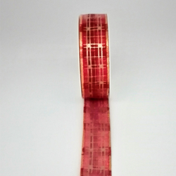 Stuha látková 25mmx3m červeno-zlatá károvaná