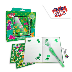 Zápisník so zámkom a samolepkami s magickým perom Crazy Dino