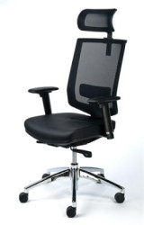 Exkluzívna kancelárska stolièka s opierkou hlavy, èierna koža, sie�ové operadlo,hliníkový podstavec, MAYAH "Maxy"
