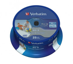 BD-R BluRay disk, potlaiten, 25GB, 6x, 25 db, cake box, VERBATIM