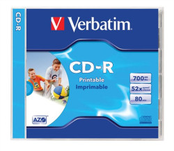 CD-R disk, potlaèite¾ný, matný, ID, AZO, 700MB, 52x, 1 ks, klasický obal, VERBATIM