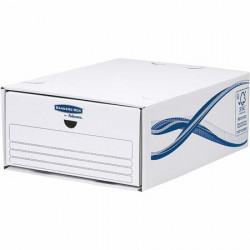 Zásuvka na dokumenty, kartónová, stohovateľná, FELLOWES "Bankers Box Basic", modrá-biela