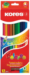 Farebn ceruzky, obojstrann, trojhrann tvar, KORES "Duo", 24 rznych farieb