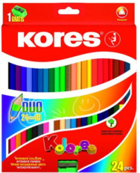 Farebn ceruzky, obojstrann, trojhrann tvar, KORES "Duo", 48 rznych farieb
