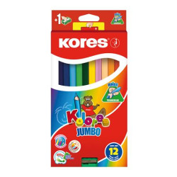 Farebn ceruzky, trojhrann tvar, hrub, KORES "Jumbo", 12 rznych farieb