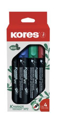 Permanentn popisova, sada, 1-3 mm, zrezan hrot, KORES "Eco K-Marker", 4 rzne farby