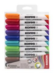 Popisova na biele a flipchartov tabule, sada, 1-3 mm, zrezan hrot, KORES "K-Marker", 10 rznych farieb