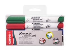 Popisovaè na biele a flipchartové tabule, sada, 1-3 mm, kuže¾ový KORES "K-Marker", 4 rôzne farby