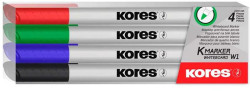 Popisova na biele a flipchartov tabule, sada, 1-3 mm, kueov hrot, KORES "K-Marker", 4 rzne farby