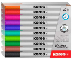 Popisova na biele a flipchartov tabule, sada, 1-3 mm, kueov hrot, KORES "K-Marker", 10 rznych farieb