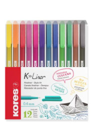 Liner, sada, 0,4 mm, KORES "K-Liner", 12 rznych farieb