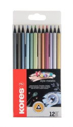 Farebn ceruzky, sada, trojuholnkov tvar, KORES "Kolores Style Metallic", 12 kovovch farieb