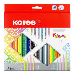 Farebn ceruzky, sada, trojhrann, KORES "Kolores Style", 26 rznych farieb