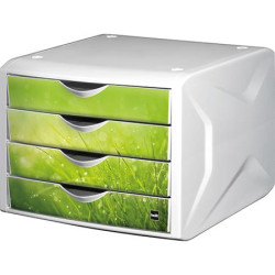 Zásuvkový box na dokumenty, plastový, 4 zásuvky, HELIT "Chameleon", biela-zelená