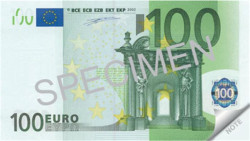 Poznámkový blok, 70 listov, 110x61,5 mm, PANTA PLAST "100 Euro"
