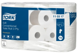 Toaletný papier, T4 systém, 3-vrstvový, priemer: 12 cm, Premium, TORK "Soft", biela