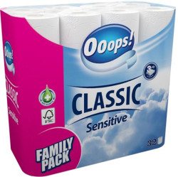 Toaletný papier, 3-vrstvový, malý kotúč, 32 kotúčov, OOOPS "Classic", sensitive