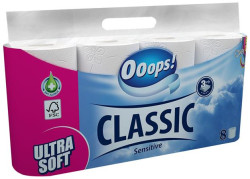 Toaletný papier, 3-vrstvový, 8 kotúčov, "Ooops! Classic", sensitive