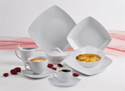 Plytk tanier, porceln, hranat,  25 cm, ROTBERG, "Quadrate", biely