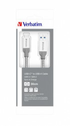 USB kábel, USB-C 3.1 - USB-A , 30 cm, VERBATIM, strieborná