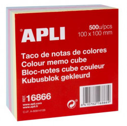 Samolepiaci blok, 100x100 mm, 500 listov, APLI, mix pastelovch farieb