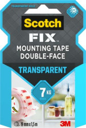 Lepiaca páska, priehľadná, obojstranná, 19 mm x 1,5 m, 3M SCOTCH "Transparent"